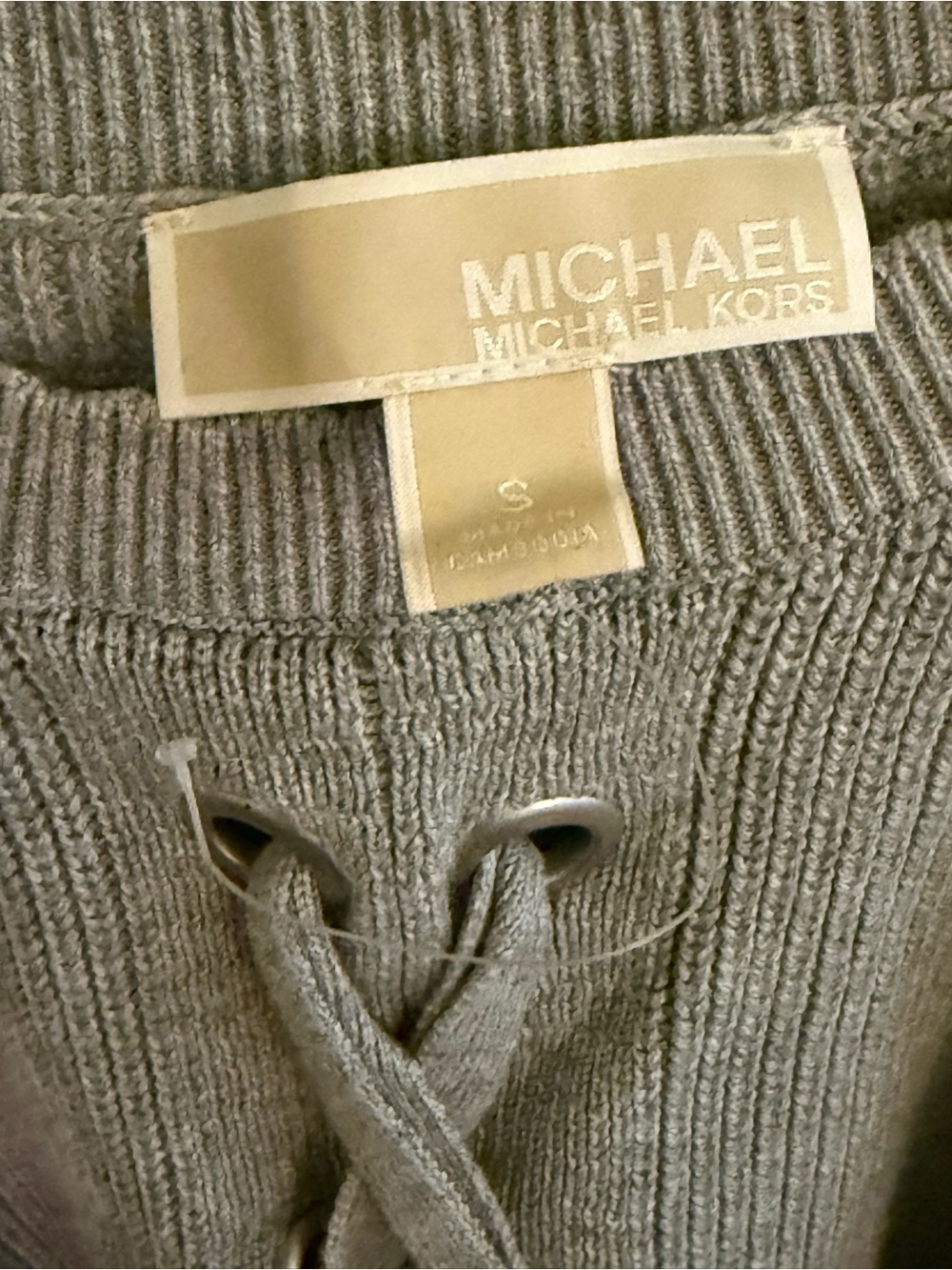 Michael Kors NWT Michael Kors Hi/Lo Lace-Up Long Sleeve Ribbed Knit Sweater - Picture 6 of 13